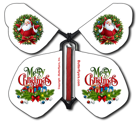 Christmas Santa Wind Up Flying Butterfly For Greeting Cards by Butterflyers.com