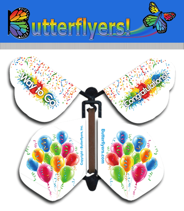 Congratulations Wind Up Flying Butterfly For Greeting Cards from Butterflyers.com