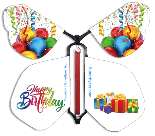 Happy Birthday Gifts Wind Up Flying Butterfly For Greeting Cards by Butterflyers.com