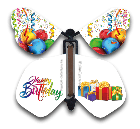 Happy Birthday wind up flying butterfly from butterflyers.com