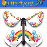Rainbow Birthday Wind Up Flying Butterfly For Greeting Cards by Butterflyers.com