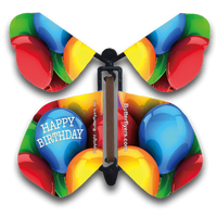 Happy Birthday Balloons Wind Up Flying Butterfly For Greeting Cards by butterflyers.com