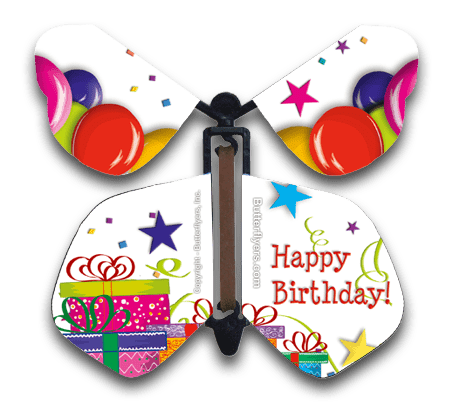Happy Birthday Wind Up Flying Butterfly For Greeting Cards by Butterflyers.com