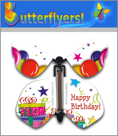 Happy Birthday Wind Up Flying Butterfly For Greeting Cards by Butterflyers.com