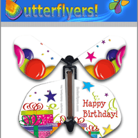 Happy Birthday Wind Up Flying Butterfly For Greeting Cards by Butterflyers.com