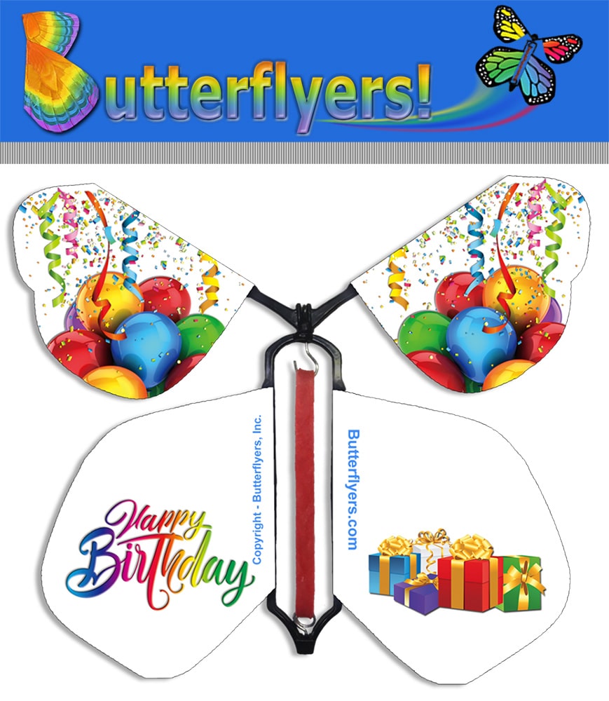 Packaged Happy Birthday Gifts Wind Up Flying Butterfly For Greeting Cards by Butterflyers.com