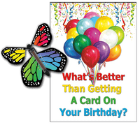 
              Birthday Greeting Card with Rainbow Monarch wind up flying butterfly from butterflyers.com
            