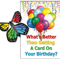 Birthday Greeting Card with Rainbow Monarch wind up flying butterfly from butterflyers.com