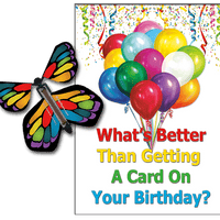 Birthday Greeting Card with Stained Glass Monarch wind up flying butterfly from butterflyers.com