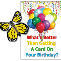 Birthday Greeting Card with Yellow Monarch wind up flying butterfly from butterflyers.com