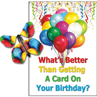 Birthday Greeting Card with Birthday Balloons wind up flying butterfly from butterflyers.com
