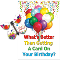Birthday Greeting Card with Birthday Gifts and Balloons wind up flying butterfly from butterflyers.com