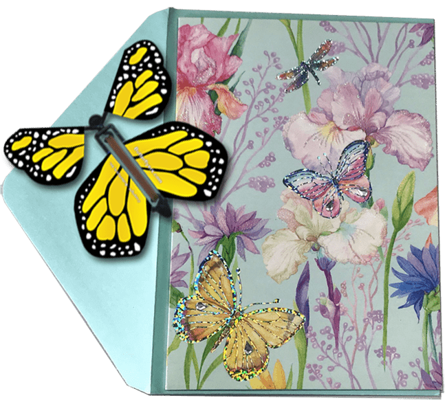 Blank Butterfly greeting card with Yellow monarch flying butterfly from butterflyers.com
