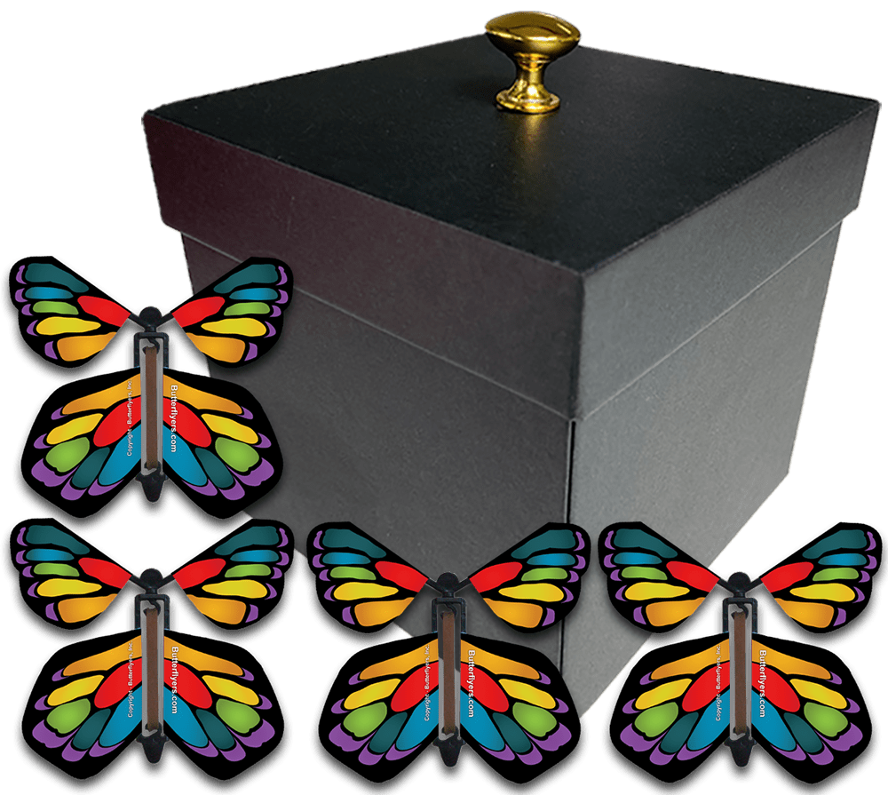 Black Easter Exploding Butterfly Gift Box With 4 Stained Glass Wind Up Flying Butterflies from butterflyers.com