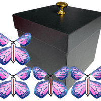 Black Exploding Butterfly Gift Box With 4 Cobalt Pink Wind Up Flying Butterflies from butterflyers.com