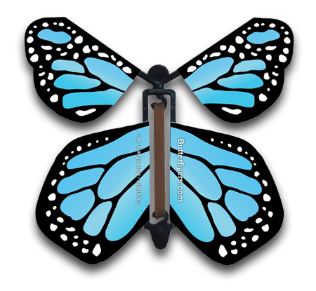 Sky Blue Monarch Wind Up Flying Butterfly For Greeting Cards by Butterflyers.com