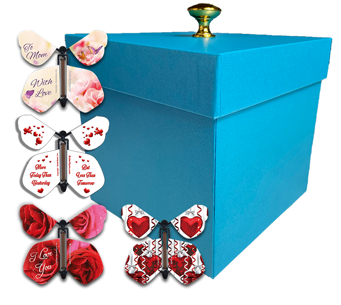 Blue Mother's Day Exploding Butterfly Gift Box With Wind Up Flying Butterflies from Butterflyers.com