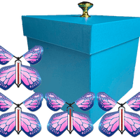 Blue Exploding Butterfly Gift Box With 4 Cobalt Pink Wind Up Flying Butterflies from butterflyers.com