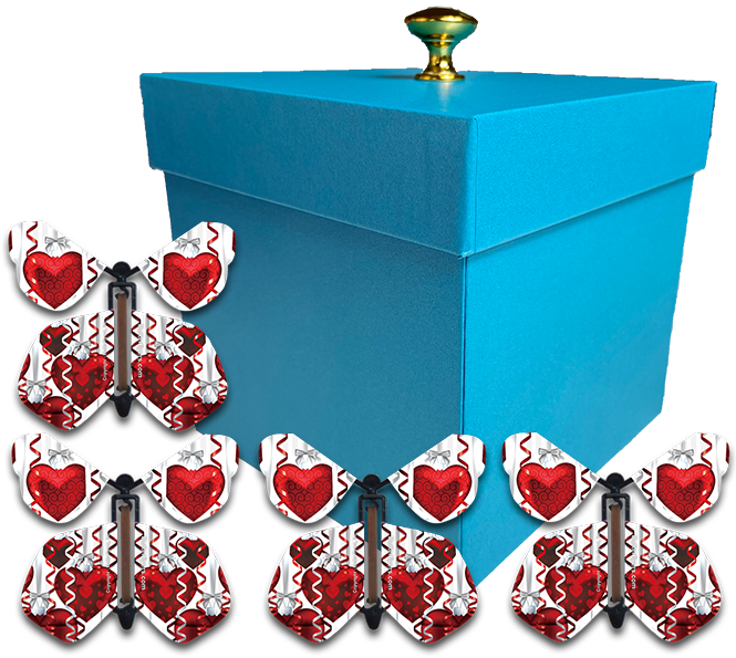 Blue Mother's Day Exploding Butterfly Gift Box With Big Hearts Wind Up Flying Butterflies from butterflyers.com