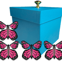 Blue Exploding Gender Reveal Box With Pink Monarch Flying Butterflies From Butterflyers.com