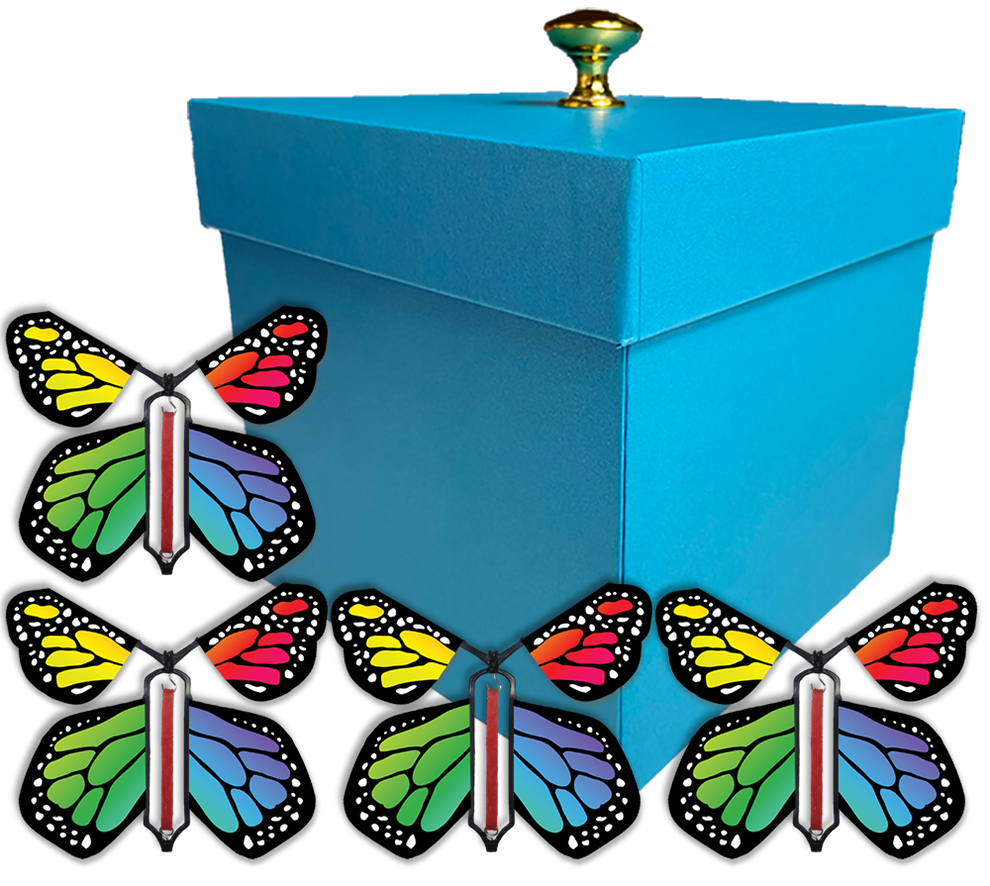 Monarch Surprise Flying Butterfly Box - Blue Gift Box With 4 Wind Up F ...