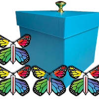 Blue Exploding Butterfly Gift Box With 4 Rainbow Monarch Wind Up Flying Butterflies from butterflyers.com