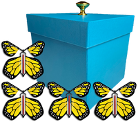 Yellow Birthday Exploding Butterfly Box with Wind Up Flying Butterflies Birthday Rainbows Flying Butterfly x 4 by Butterflyers