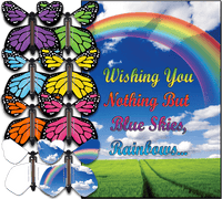 
              Blue Sky Rainbow greeting card with flying butterfly from butterflyers.com
            