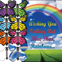 Blue Sky Rainbow greeting card with flying butterfly from butterflyers.com