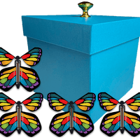 Blue Exploding Butterfly Gift Box With 4 Stained Glass Wind Up Flying Butterflies from butterflyers.com