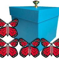Blue Exploding Butterfly Gift Box With 4 Red Monarch Wind Up Flying Butterflies from butterflyers.com