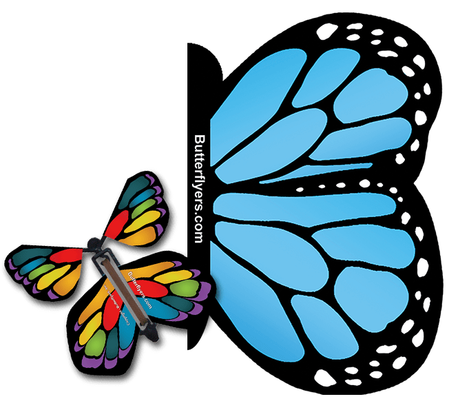 Blue Monarch Exploding Butterfly Card with Stained Glass Monarch wind up flying butterfly from butterflyers.com
