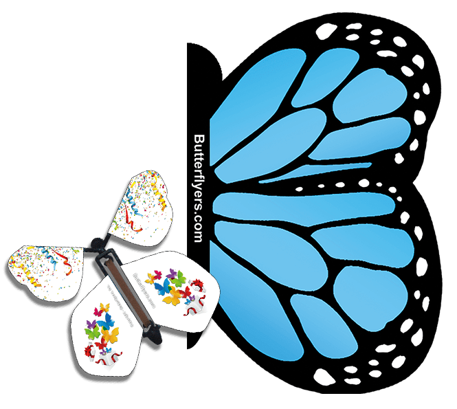 Blue Monarch Exploding Butterfly Card with Surprise wind up flying butterfly from butterflyers.com