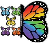
              Rainbow Monarch Flying Butterfly Booklet with 5 multi color flying butterflies from butterflyers.com
            