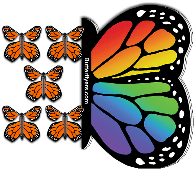 Rainbow Monarch Flying Butterfly Booklet with 5 Orange Monarch flying butterflies from butterflyers.com