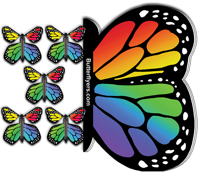Rainbow Monarch Flying Butterfly Booklet with 5 Rainbow Monarch flying butterflies from butterflyers.com