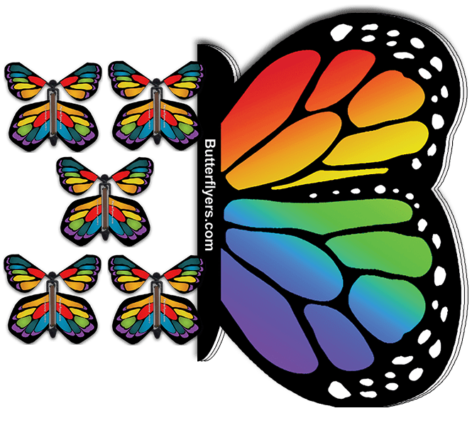 Rainbow Monarch Flying Butterfly Booklet with 5 Stained Glass Monarch flying butterflies from butterflyers.com