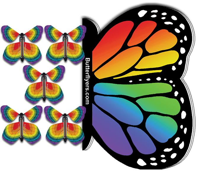 Rainbow Monarch Flying Butterfly Booklet with 5 Pink Monarch flying butterflies from butterflyers.com