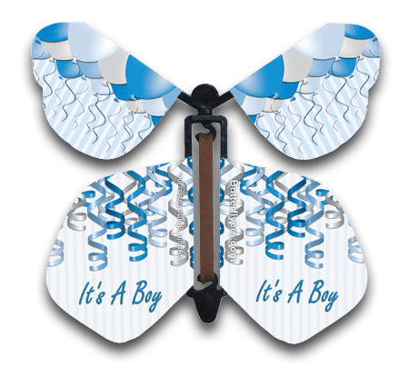 It's A Boy Wind Up Flying Butterfly For Greeting Cards by Butterflyers.com