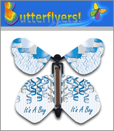 It's A Boy Wind Up Flying Butterfly For Greeting Cards by Butterflyers.com