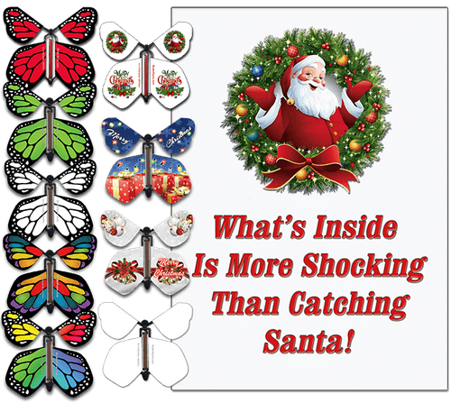 Santa Christmas Greeting Card With famous wind up flying butterfly from Butterflyers.com