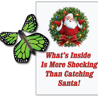 Santa Christmas Greeting Card With Green Monarch wind up flying butterfly from Butterflyers.com