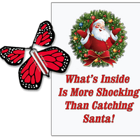 Santa Christmas Greeting Card With Red Monarch wind up flying butterfly from Butterflyers.com