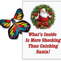 Santa Christmas Greeting Card With Stained Glass color wind up flying butterfly from Butterflyers.com
