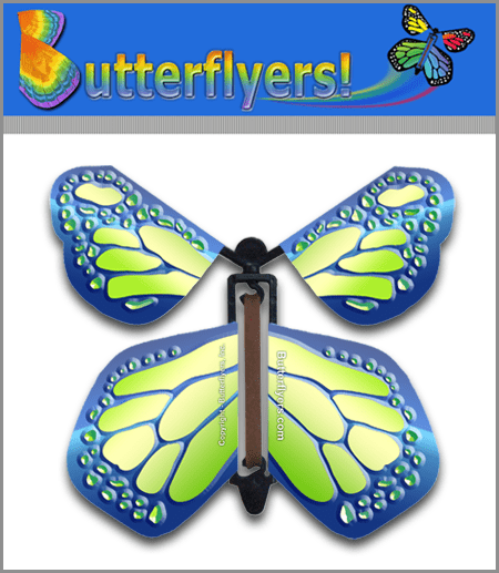 Cobalt Green Wind Up Flying Butterfly For Greeting Cards by Butterflyers.com