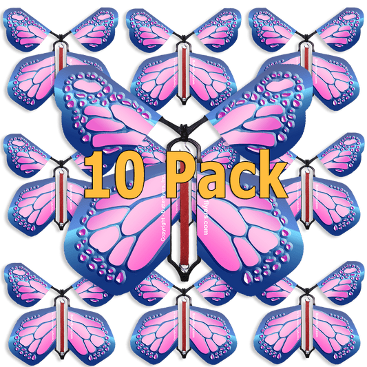 10-Pack of Cobalt Pink Wind Up Flying Butterfly For Greeting Cards by Butterflyers.com