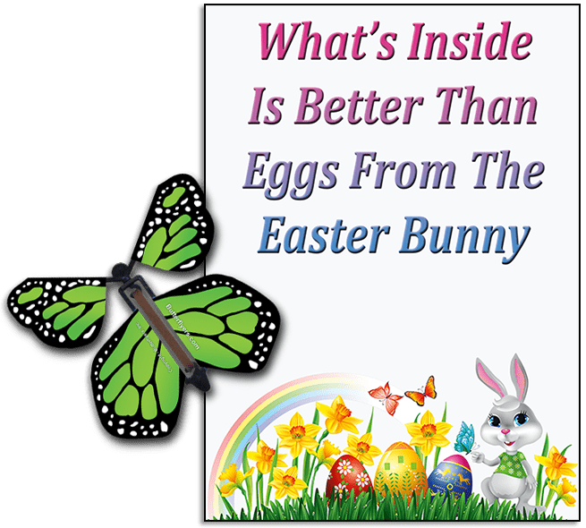 Easter Bunny Butterfly greeting card with Green flying butterfly from butterflyers.com