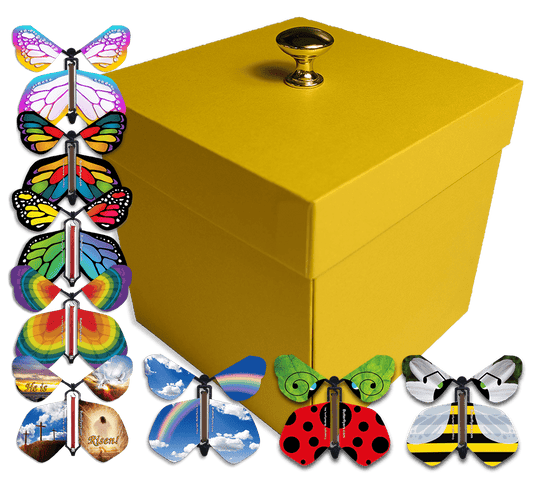 Easter Surprise Flying Butterfly Box  - Yellow Gift Box With 4 Wind Up Flying Butterflies