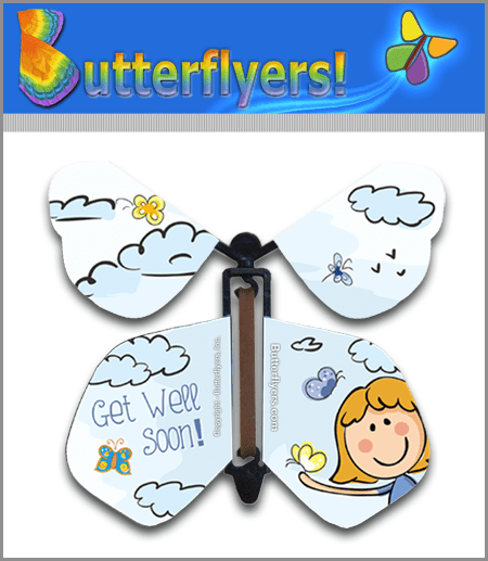 Get Well Soon Wind Up Flying Butterfly For Greeting Cards from Butterflyers.com