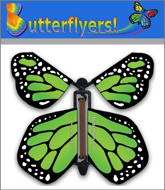 Green Monarch Wind Up Flying Butterfly For Greeting Cards by Butterflyers.com